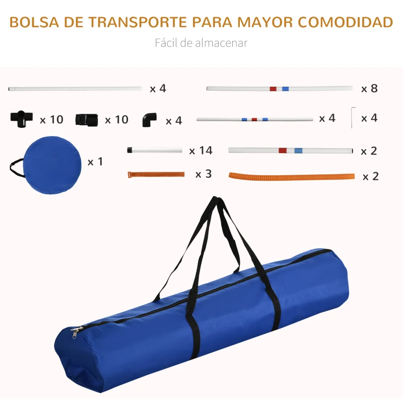PawHut Set de Entrenamiento de Agilidad para Perros con Ø60x300 cm Túnel Juego de Salto Obstáculos y Bolsa de Transporte Incluida Blanco y Azul