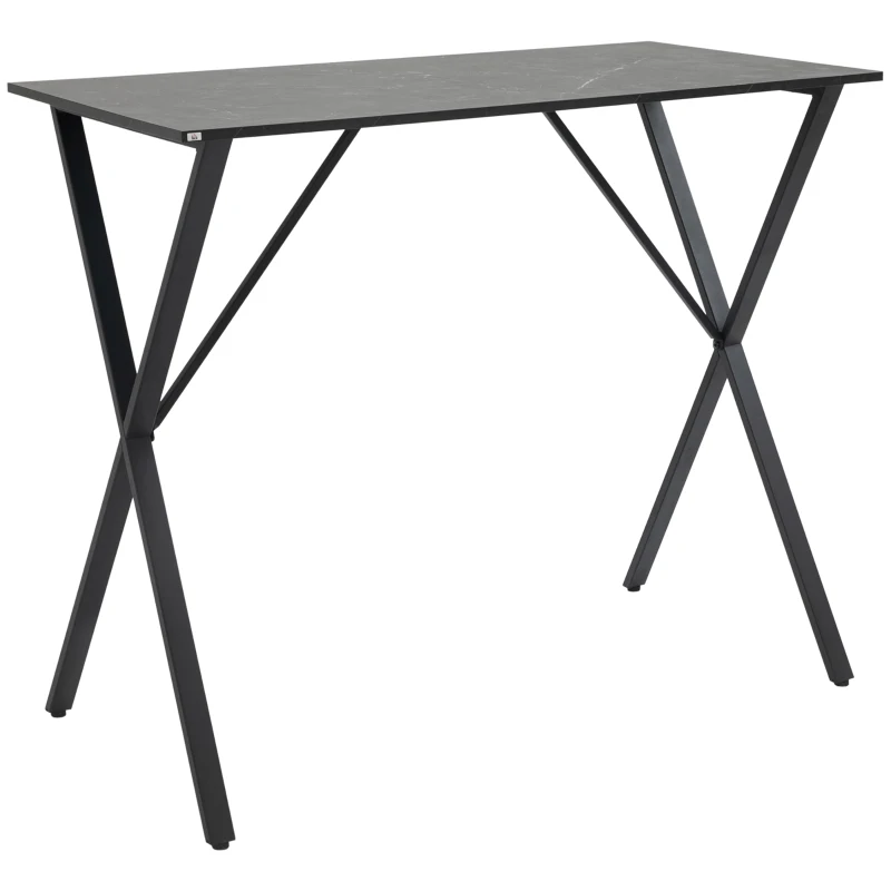 HOMCOM Bancone Bar Tavolo Alto Stile Industriale Effetto Marmo, Legno e Acciaio 120x60x102 cm, Nero
