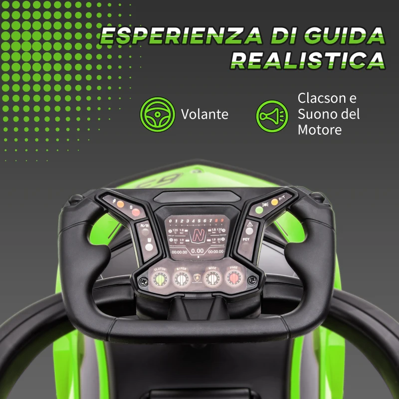 AIYAPLAY Lamborghini Macchinina per Bambini 2 in 1 con Maniglione e Barriera di Sicurezza, Volante e Clacson, Auto per Bambini in PP e Metallo, 86.5x40x89.5 cm, Verde e Nero