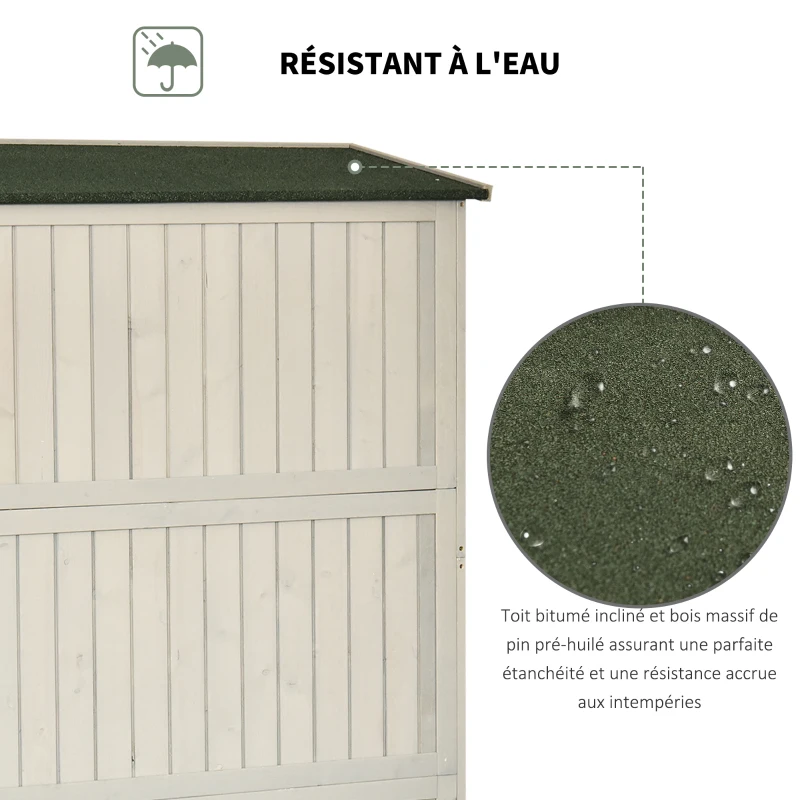 Outsunny Abri de Jardin en bois Armoire de Jardin dim. 127,5L x 50l x 164H cm 2 étagères 2 Portes 2 fenêtres Toit bitumé étanche Bois Massif Sapin pré-huilé Gris