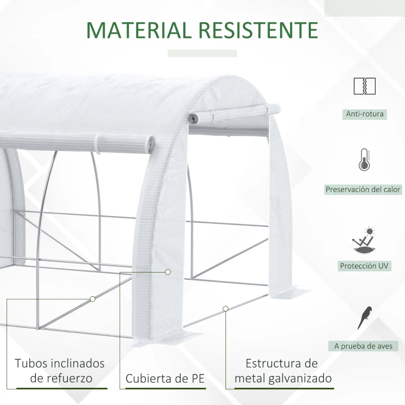 Outsunny Invernadero de Exterior 3x3x2 m Invernadero de Túnel con Puerta y 6 Ventanas de Malla Enrollables Invernadero de Huerto para Patio Jardín Blanco