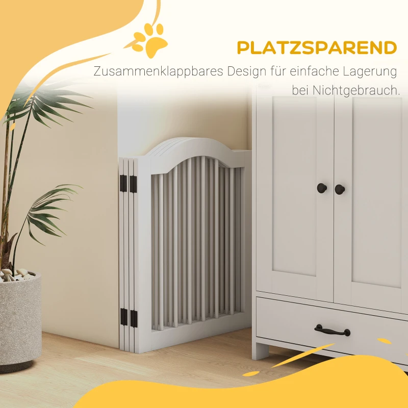 PawHut Faltbares Hunde-Absperrgitter, 4 Paneele, für Treppen, Flure, Türen, MDF/Massivholz, Weiß