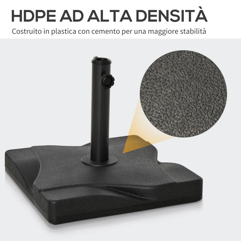 Outsunny Base per Ombrellone in Plastica da 20kg per Pali da 32-38-48mm, 41.5x41.5x35cm