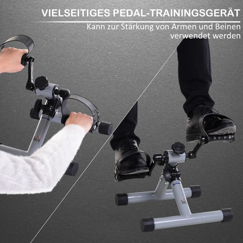 HOMCOM Mini Heimtrainer Beintrainer Fitness Pedaltrainer Armtrainer faltbar Mini-Bike stufenloser Widerstand für Hilfsrehabilitation und Mobilität Stahl Silbergrau 33 x 34 x 32 cm