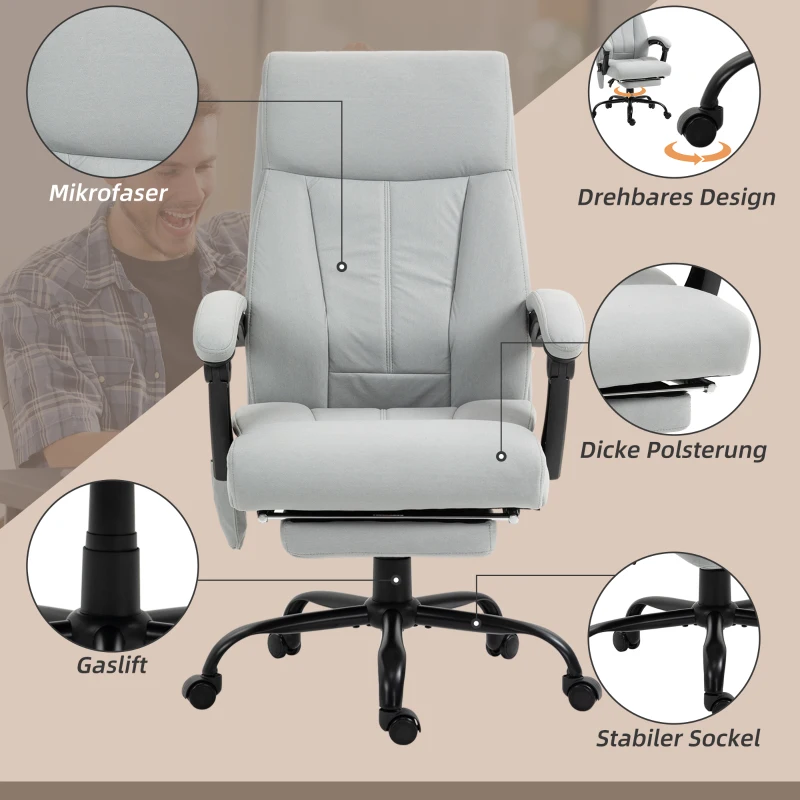 Vinsetto Bürostuhl mit Massagefunktion & Heizfunktion, Fußstütze, bis 120 kg, Grau(m-7)