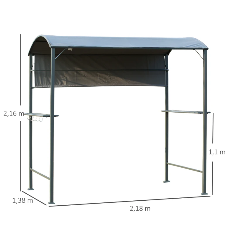 Outsunny Grillpavillon mit Flammschutzdach, BBQ-Pavillon mit 2 Ablagen, Polyester, Schwarz, 218 x 138 x 216 cm