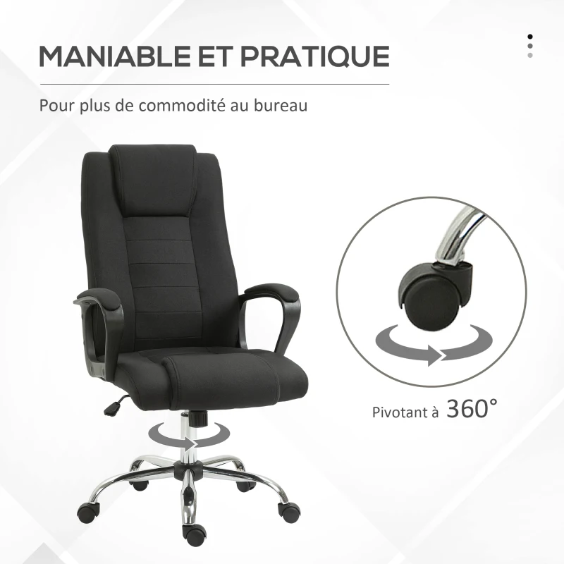 HOMCOM HOMCOM Fauteuil de bureau à roulettes chaise manager ergonomique pivotante hauteur réglable lin noir