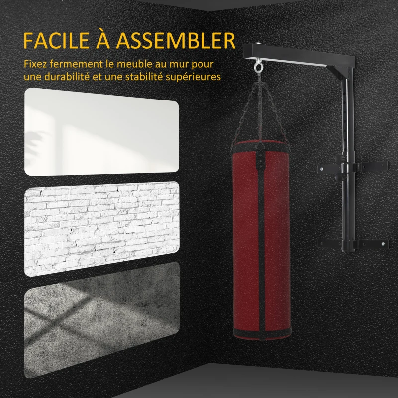 HOMCOM Support sac de boxe fixation sac de frappe hauteur réglable charge max. 100 Kg acier noir