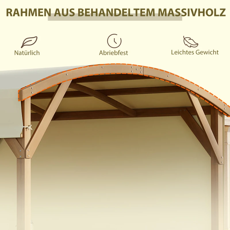 Outsunny Pergola, Gartenpavillon, einziehbares Dach, Seitenwand, robuster Holzrahmen, creme, 3,20 x 3 m