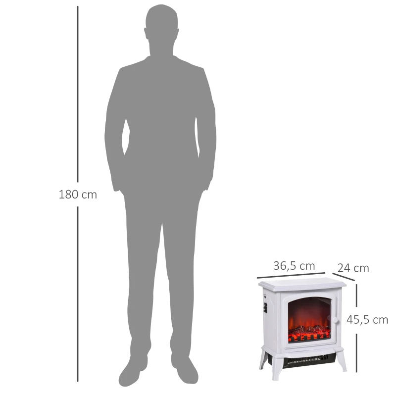 HOMCOM Chimenea decorativa con Termostato Ajustable y Protección Sobrecalentamiento para Salas 20-25 m² 36,5x24x45,5 cm Blanco