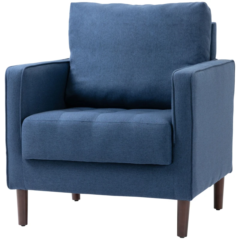 HOMCOM Poltrona Moderna in Tessuto Effetto Lino, Struttura in Legno e Imbottitura Spessa, 76x70x87cm, Blu