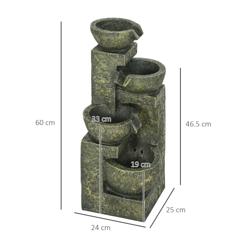 Outsunny Garden Water Feature Waterfall Fountain with 4-Tier Stone Look Bowls, Adjustable Flow