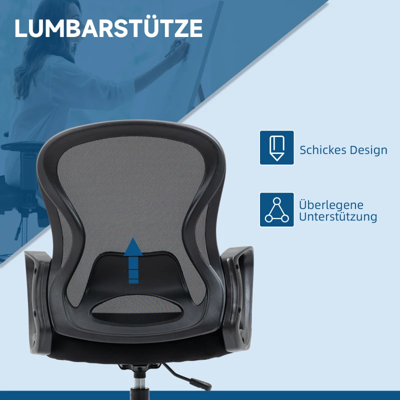 Vinsetto Bürostuhl, Zeichenstuhl mit Fußstütze, höhenverstellbar, 5 Rollen, Schwarz