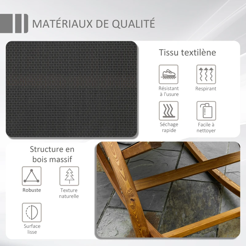 Outsunny Chaise Longue Fauteuil berçant à Bascule transat Bain de Soleil Rocking Chair en Bois Charge 120 Kg Gris