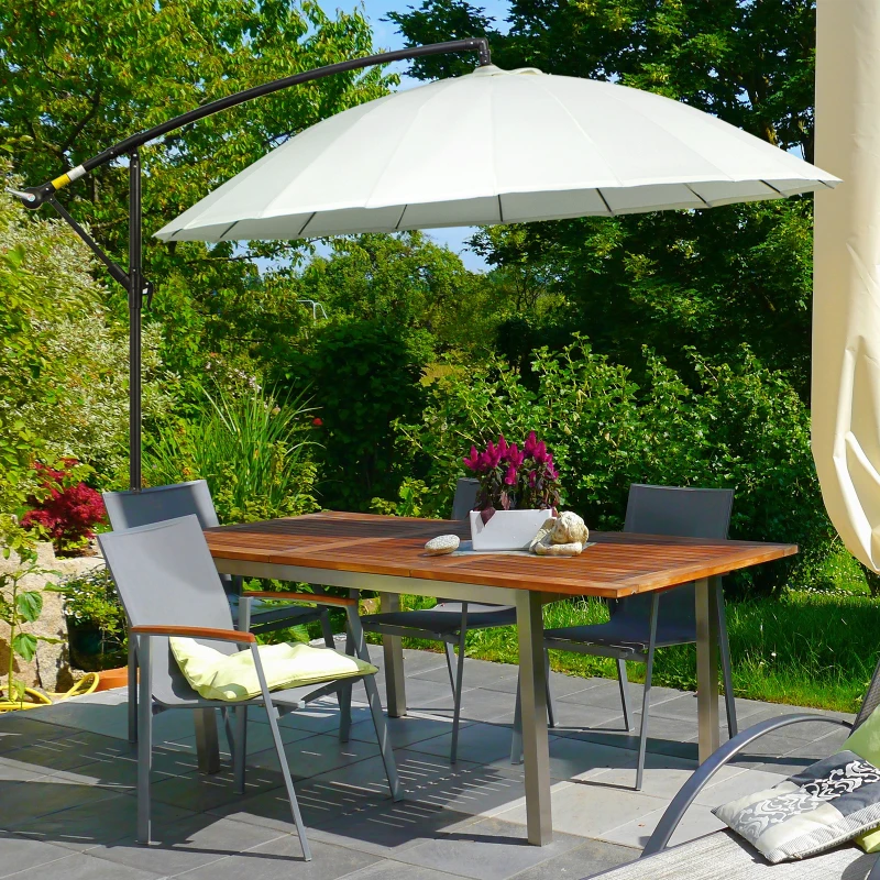 Outsunny Ombrellone Decentrato da Giardino 3x2.6 m a Braccio con Base a Croce, Bianco Crema