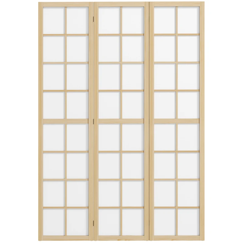 HOMCOM Biombo Plegable de 3 Paneles Separador de Ambientes para Sala de Estar Dormitorio y Oficina 120x170 cm Madera y Blanco
