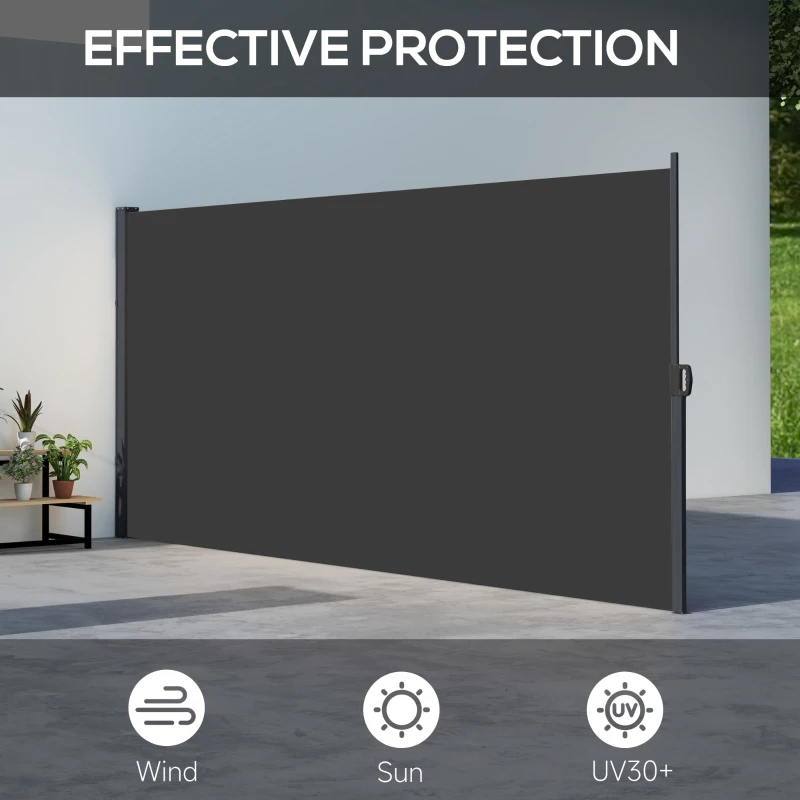 Outsunny Retractable Side Awning, Outdoor Privacy Screen for Garden, Hot Tub, Balcony, Terrace, Pool, 400 x 180cm, Black