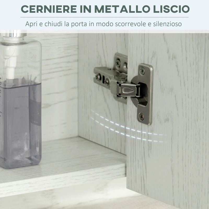 kleankin Armadietto con Specchio a 4 Sezioni con Ripiani Regolabili, Specchiera Bagno in Legno e Vetro, 90x15x75 cm, Bianco