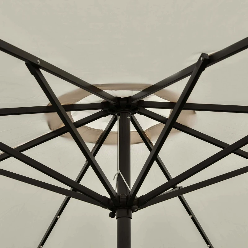 Outsunny Φ2.7m Garden 24 LED Light Parasol Solar Outdoor Tilt Sun Umbrella Patio Club Party Event Manual Sun Shade w/ Hand Crank and 8 Ribs, Off-white