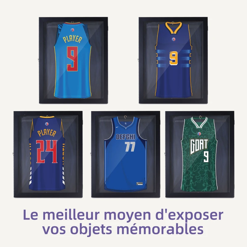 HOMCOM Frame box T-frame cadre en bois pour maillot avec cintre porte acrylique interne feutre 60L x 80H cm noir