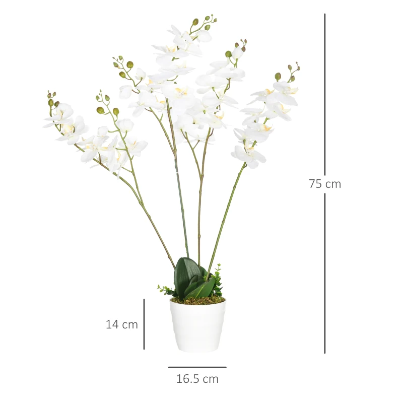 HOMCOM Orchidea Finta in Vaso Alta 75cm per Interno ed Esterno, Bianco