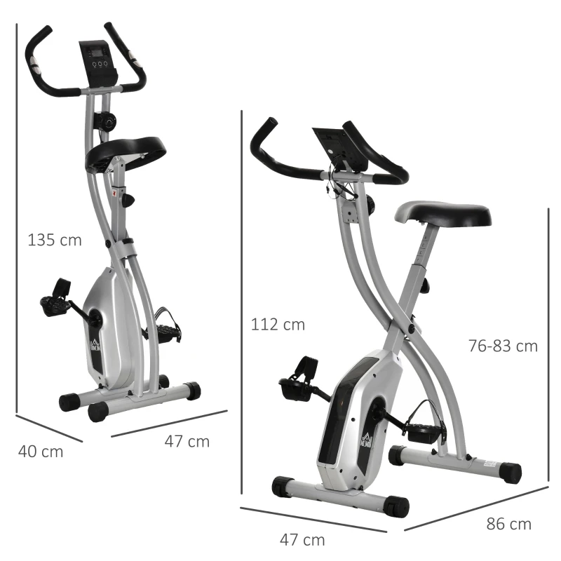 HOMCOM Heimtrainer X-Bike Fahrradtrainer mit 8 stufig einstellbarem Magnetwiderstand faltbares Fitnessfahrrad höhenverstellbar LCD Trainingscomputer Handpulssensoren Silber+Schwarz 86 x 47 x 112 cm
