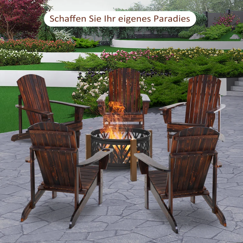 Outsunny Adirondack-Gartenstuhl mit Becherhalter Gartenliege Balkonstuhl Massivholz Verkohlt 72 x 95 x 93 cm