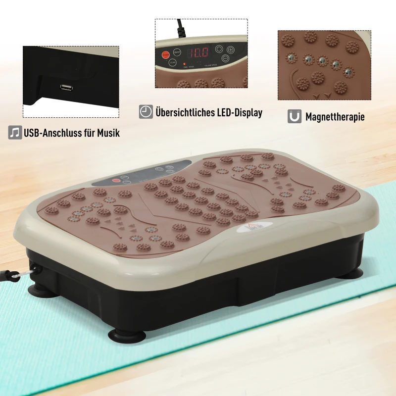 HOMCOM Vibrationsplatte Vibrationstrainer Vibrationsgerät Fitnesstrainer LED-Anzeige USB-Lautsprecher Trainingsbänder Fernbedienung