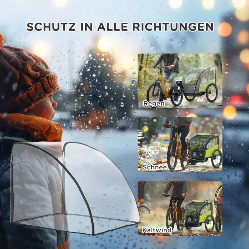 HOMCOM Regenschutz für Kinderfahrradanhänger, mit Fenster, 76 x 61 x 61 cm, transparent