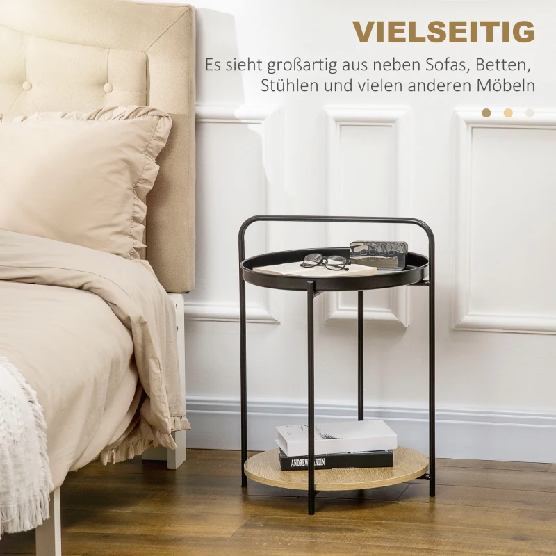 HOMCOM Beistelltisch Industrie-Design 2-in-1 Funktion inkl. Tablett Schwarz + Natur