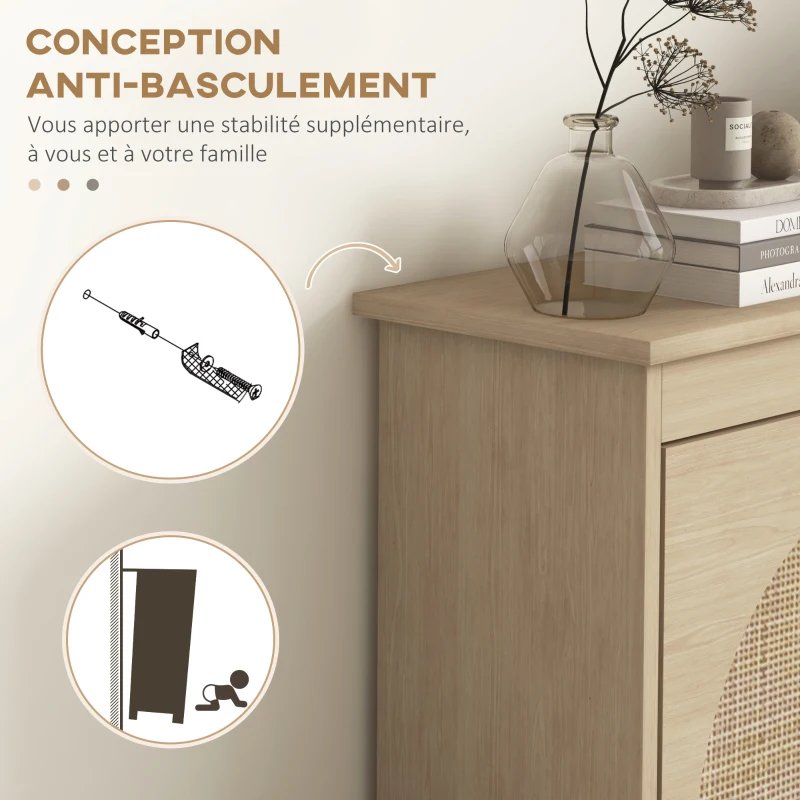 HOMCOM Meuble à chaussures 4 abattants 20 paires étagère réglable style bohème pieds en bois massif 105 x 24 x 97,5 cm naturel