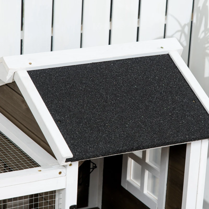 PawHut Conejera de Madera con Ruedas para 1-2 Conejos con Techo Abrible Bandeja Extraíble 108x58x73,5 cm Marrón Oscuro