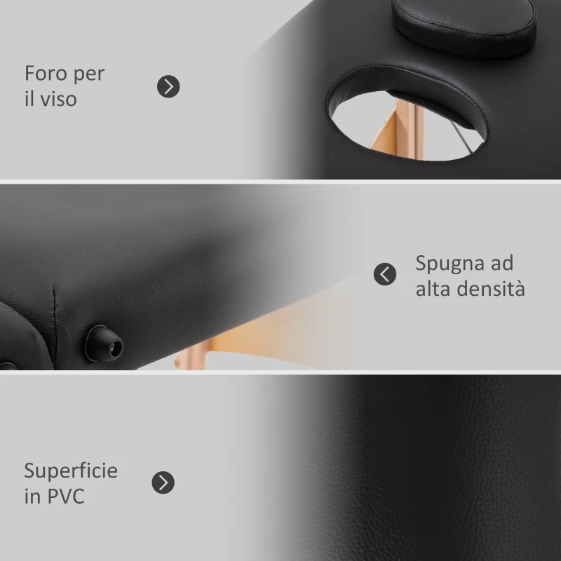 HOMCOM Lettino per Massaggio Portatile e Regolabile con Cuscino Rimovibile e Borsa, 186x60x58-81 cm, Nero