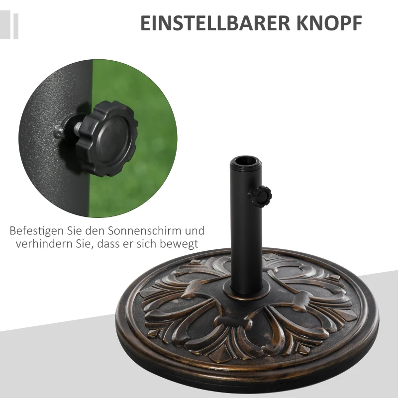 Outsunny Sonnenschirmständer 13 kg Schirmständer Schirmstangen mit 35 mm/38 mm/48 mm Durchmesser Schirmhalter für Garten, Balkon, Antik Bronze
