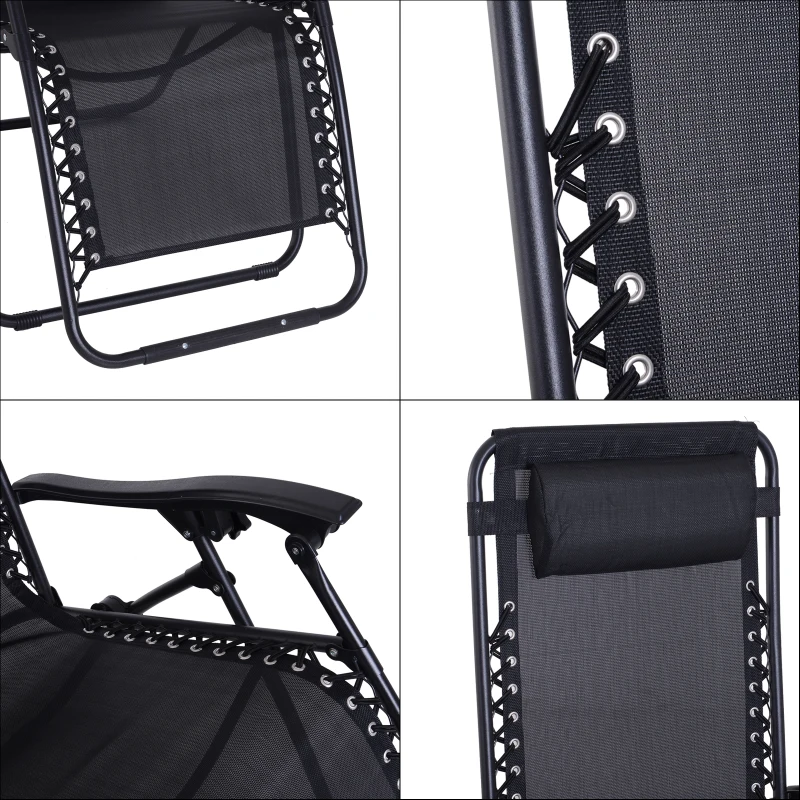 Outsunny Lot de 2 chaises Longues Bain de Soleil Pliables zéro de gravité Dossier inclinable Table d'appoint Acier Noir