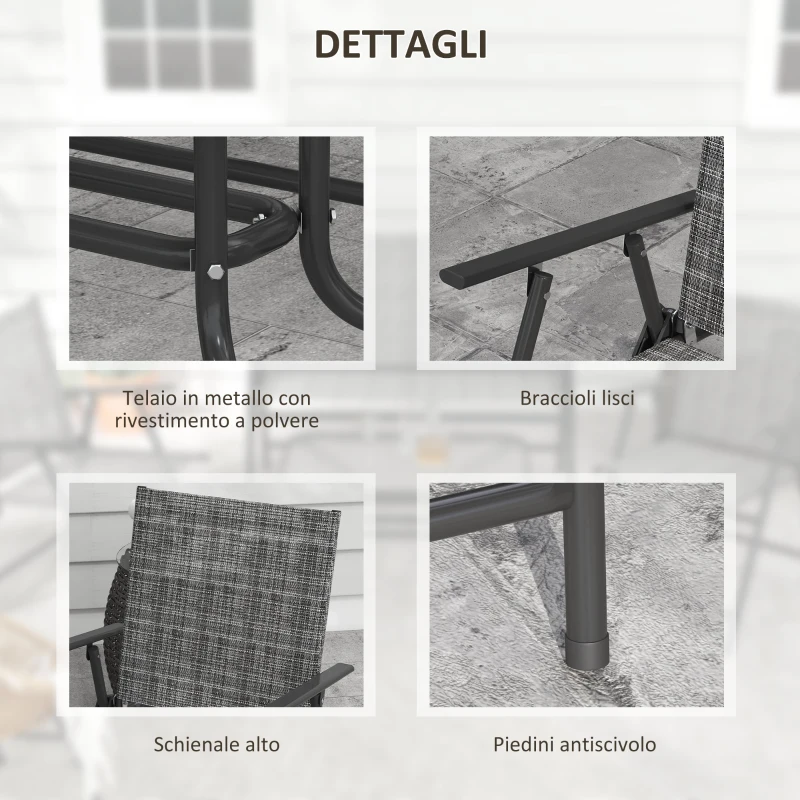 Outsunny Set Salotto da Giardino con Tavolino in Vetro, 2 Poltrone e Divanetto Pieghevoli, Grigio