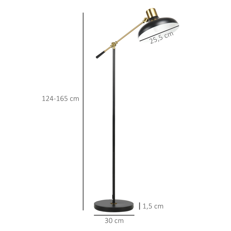 HOMCOM Stehlampe im Industriedesign, Stehlampe, Emaille, flexibles Gestell, Fußschalter, Schwarz + Gold