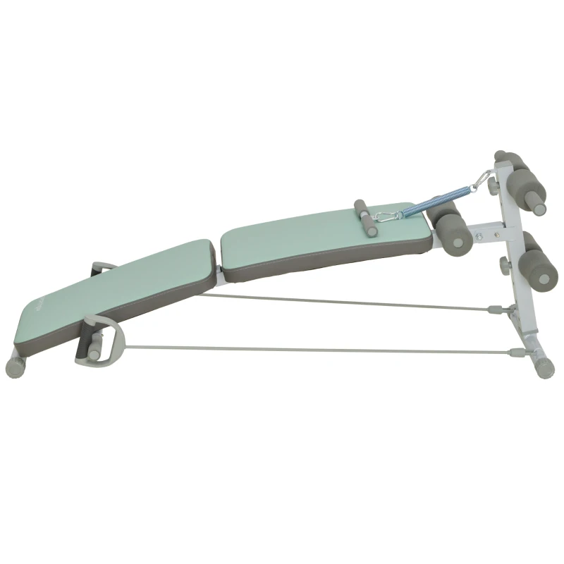 SPORTNOW Trainingsbank, Bauchtrainer, höhenverstellbar, klappbar, 2 Widerstandsbänder, Stahl, grün, 51 x 137 x 50-66 cm