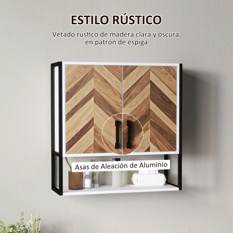 HOMCOM Armario de Pared para Baño Armario Colgante con 2 Puertas Estante Ajustable y Estante Abierto 59x20x60 cm Multicolor