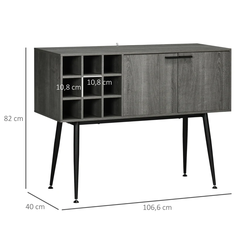 HOMCOM Aparador de Cocina Mueble Buffet Auxiliar con Armario y Botellero para Salón Comedor 106,6x40x82 cm Gris