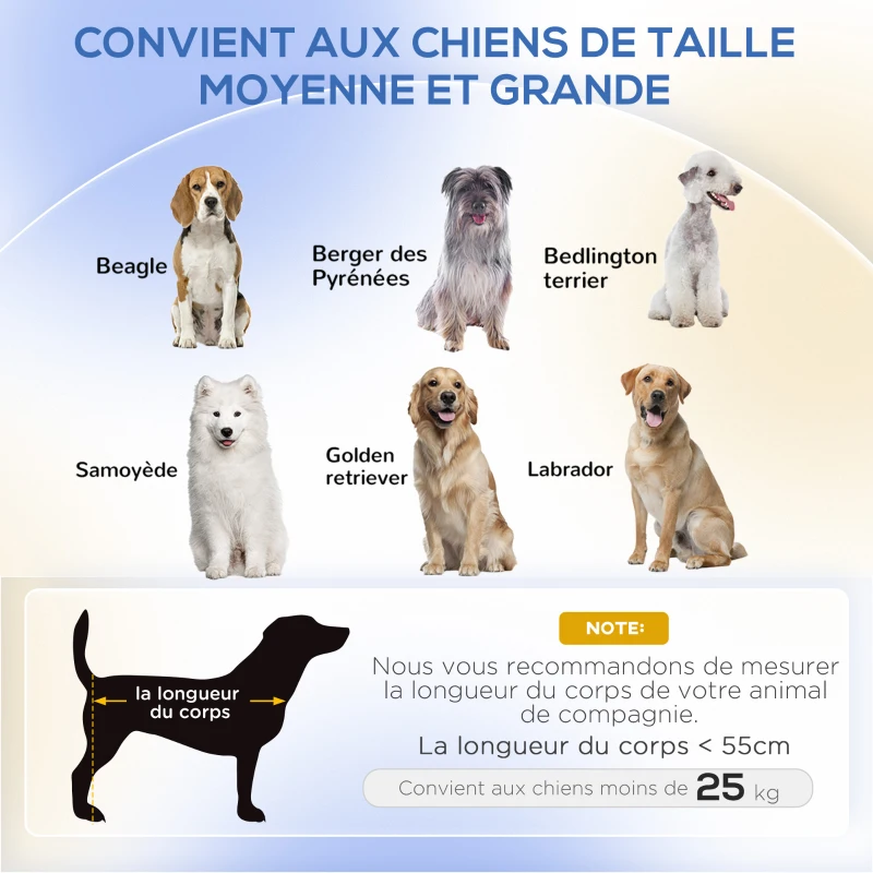 PawHut Canapé pour chien lit surélevé coussin déhoussable pieds en acier velours 101,5 x 62 x 34,5 cm blanc crème noir