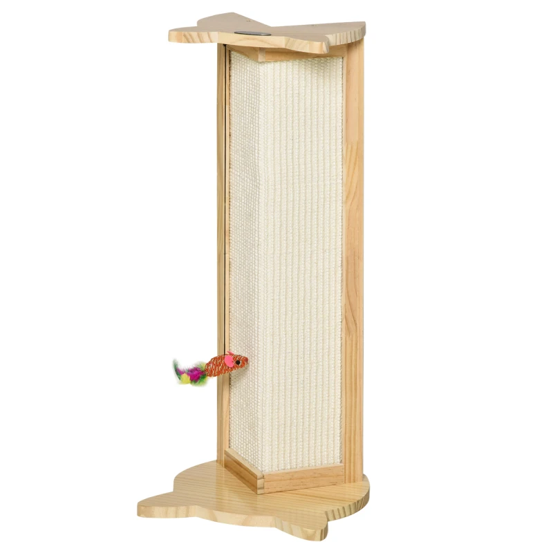 PawHut Griffoir à chat grattoir chat griffoir d'angle en sisal arbre de grattoir avec jouet pour chats griffoir chat angle canapé mur cadre en pin solide 25 x 23 x 62 cm bois naturel
