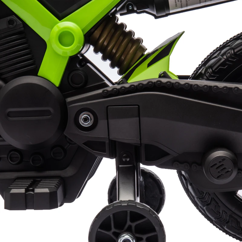 AIYAPLAY Elektro-Motorrad für Kinder, 6V Batterie-Antrieb, Stützräder, Hupe, Startgeräusch, 3-8 Jahre, Grün(m-8)