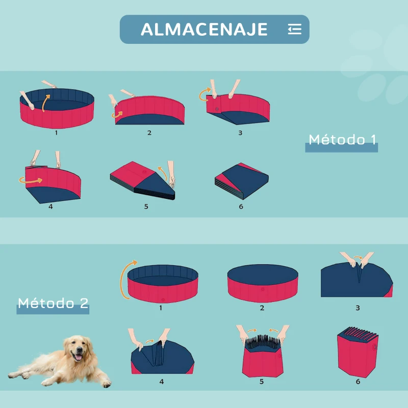 PawHut Piscina Plegable para Perros Gatos Ø140x30 cm Bañera Portátil para Mascotas PVC Antideslizante Múltiples Usos Color Rojo