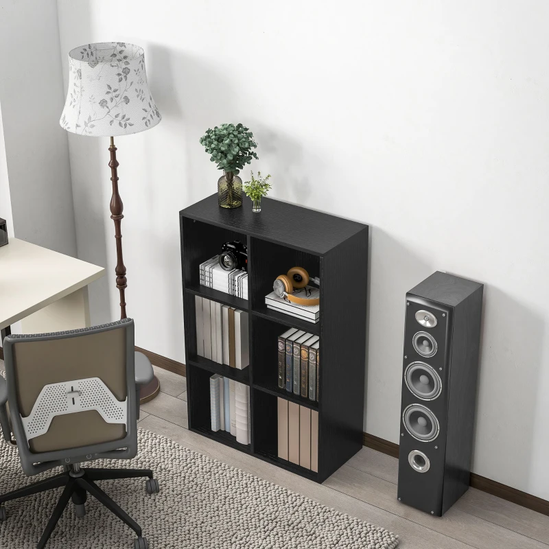 HOMCOM Six-Cube Bookcase - Black Wood Effect