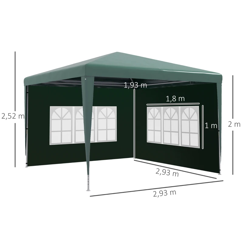 Outsunny Conjunto de 1 Carpa de Jardín 3x3 m Anti-UV Impermeable y 2 Paredes Laterales 3x2 m para Carpa 3x3 m y 3x6 m Verde