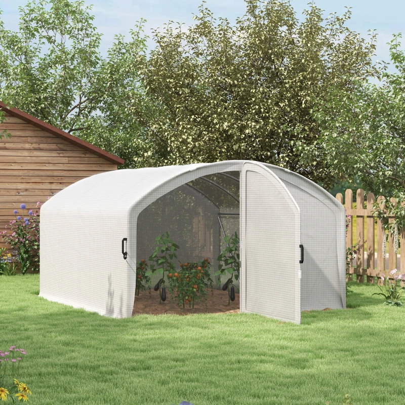 Outsunny Polytunnel Greenhouse Walk-in Grow House with UV-resistant PE Cover, Door, Galvanised Steel Frame, 4 x 3 x 2m, White