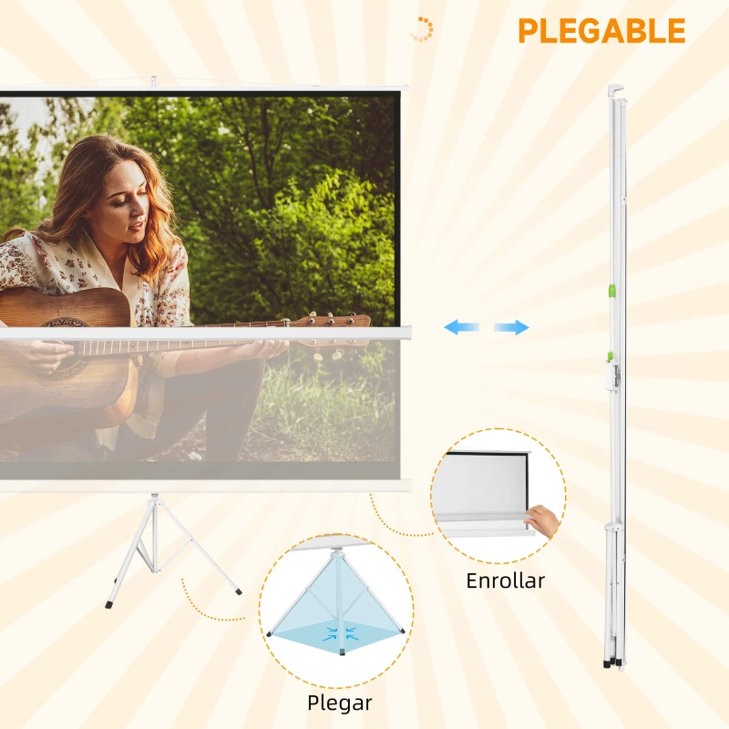 HOMCOM Pantalla de Proyector Manual 120 Pulgadas Pantalla de Proyección Formato 4:3 con Altura Ajustable 244x183 cm Blanco