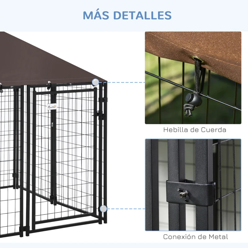 PawHut Perrera de Exterior con Toldo para Mascotas con Malla de Metal y Puerta con Cerradura 141x141x153 cm Negro