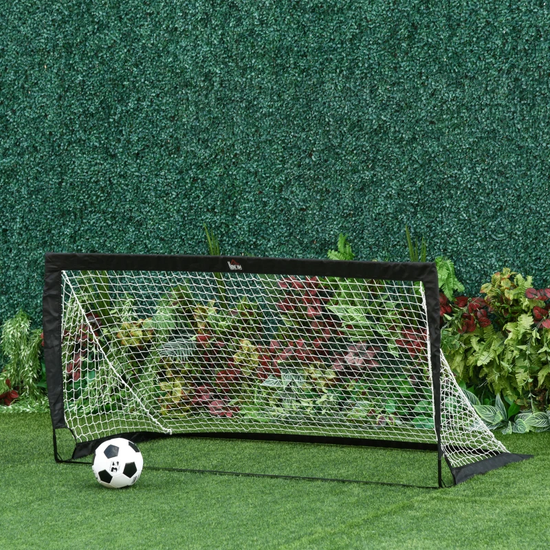 HOMCOM Set of 2 Football Goal Net 6 x 3 ft Foldable Outdoor Sport Training Teens Adults Football with Carrying Bag Black